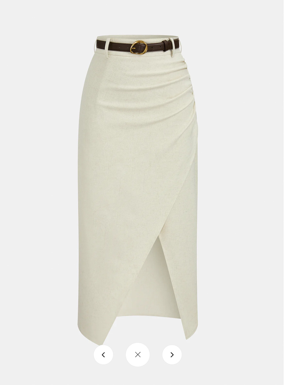 NWT Commense Belted Linen Blend Ruched Wrap Midi Skirt Sz M